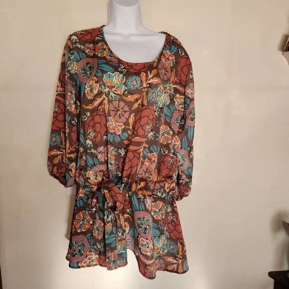 Matilda Jane You And Me Fall Autumn Floral Annalise Tunic Knot Top Multi Large - Picture 1 of 7